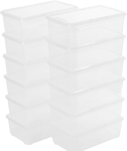 Clear Storage Bins with Lids Shoe Boxes 12 Packs Plastic Storage Containers