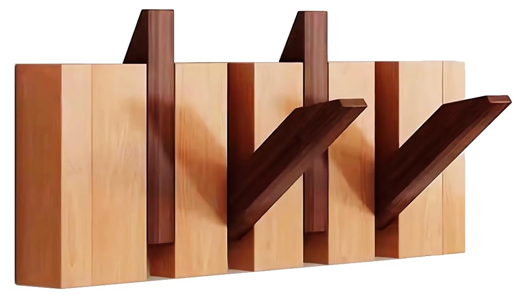 Paint Wood Wall Mounted Coat RackHooks Piano Key Hangers Natural Solid Wood Hanger Non-Woven Fabric Clothes Hangers for Closet, Kitchen, Bedroom, Bathroom, Entryway (Walnut-Beech, 8 Hooks)