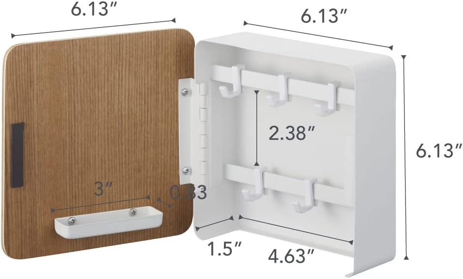 YAMAZAKI Home Rin Square Magnetic Key Cabinet - Wood Accented Keychain Organizer - Steel + Wood
