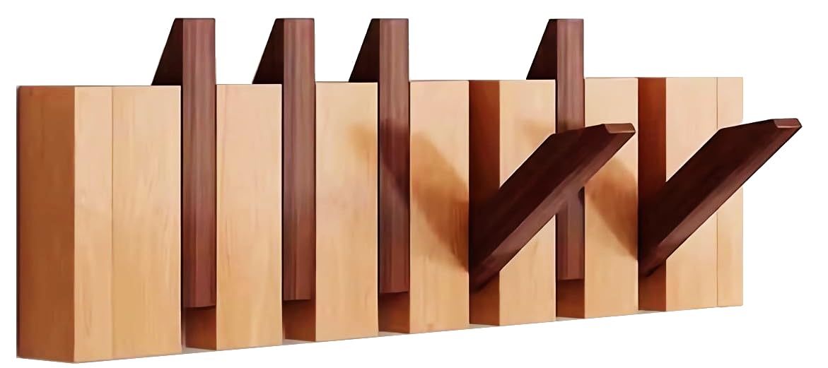 Paint Wood Wall Mounted Coat RackHooks Piano Key Hangers Natural Solid Wood Hanger Non-Woven Fabric Clothes Hangers for Closet, Kitchen, Bedroom, Bathroom, Entryway (Walnut-Beech, 8 Hooks)