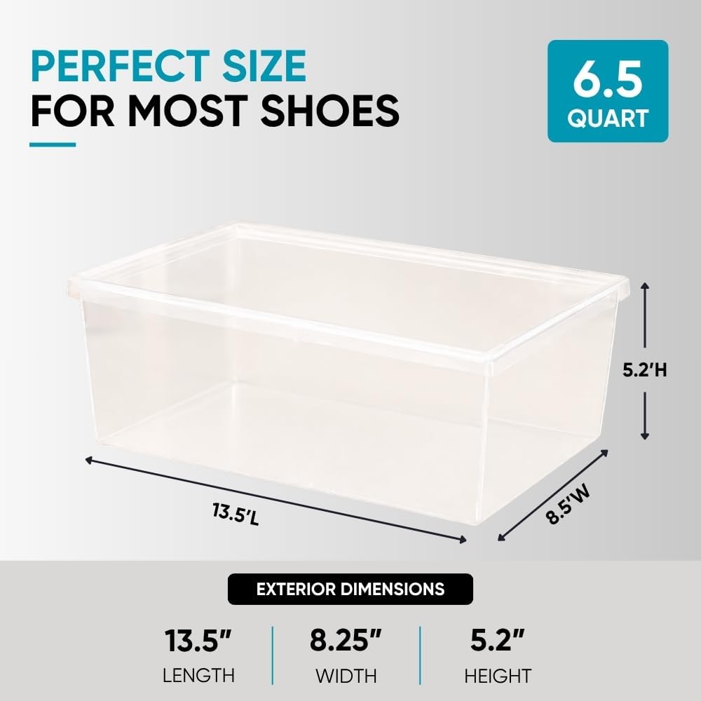 Superio Shoe Box Modern Storage Container 3 Pack - 6.5 Quart/6 Liter, Stackable Plastic Shoe Box Organizer (13.5"L x 8.35"W x 5.2"H)