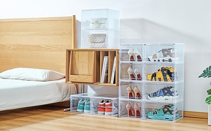ZLLZUU Shoe Shoe Storage Boxes, 6 Pack Stackable Shoes Organizer Clear