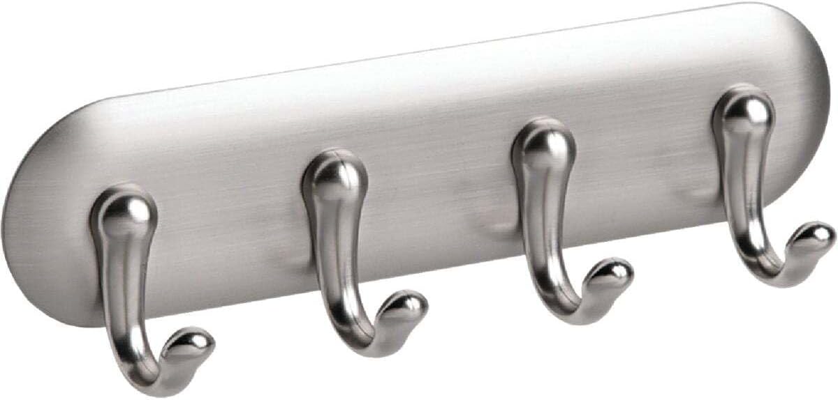 iDesign York Adhesive Backed Key Holder for Wall, 1.5" x 7" x 5.5", Brushed Stainless Steel