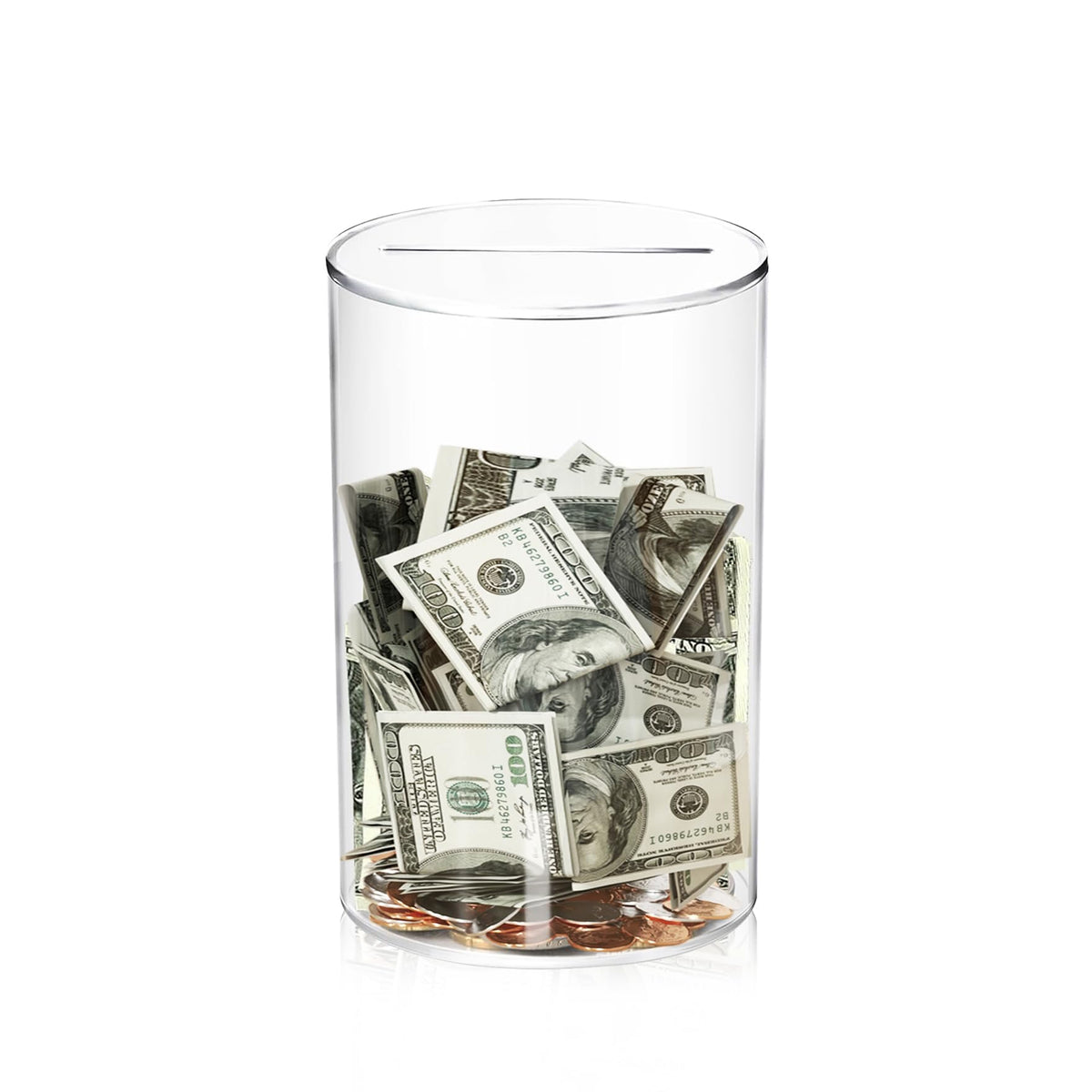 Klmnop Acrylic Piggy Bank, Openable Piggy Bank for Kids with Black Lid, Repeatable Money Saving Jar, Clear Money Jar for Cash Saving(Black 2.8"×4.5")