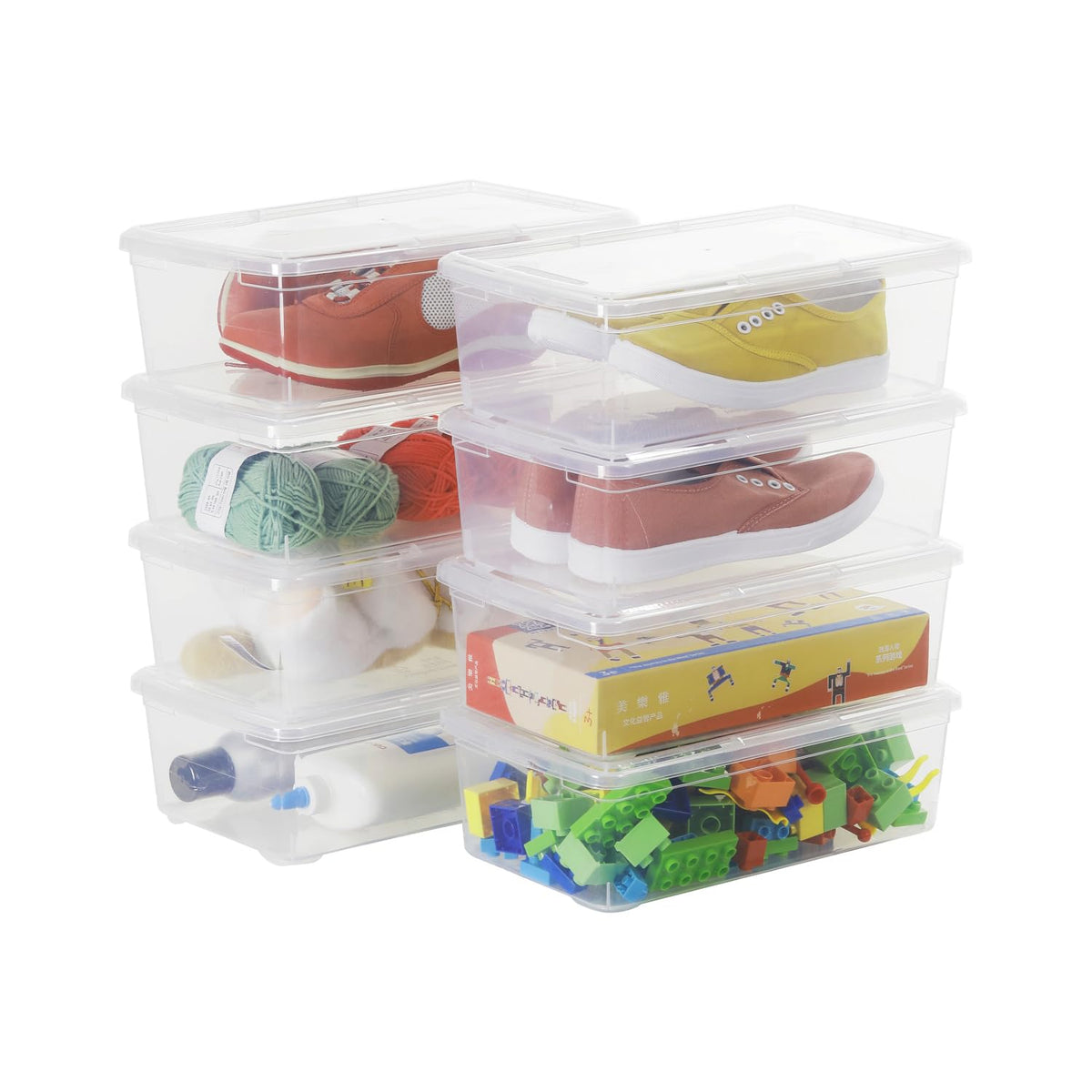 Stackable Plastic Storage Shoebox,Clear Bins (Transparent 8Pack)