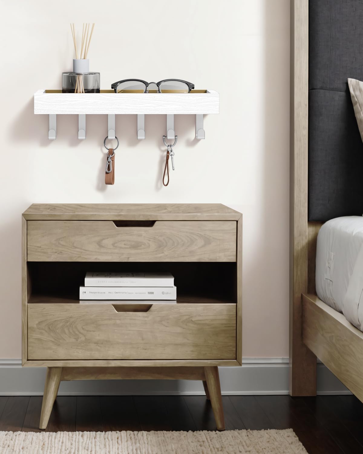 Key Holder Wall Mount Magnetic Adhesive, Key Hooks Rack with Shelf