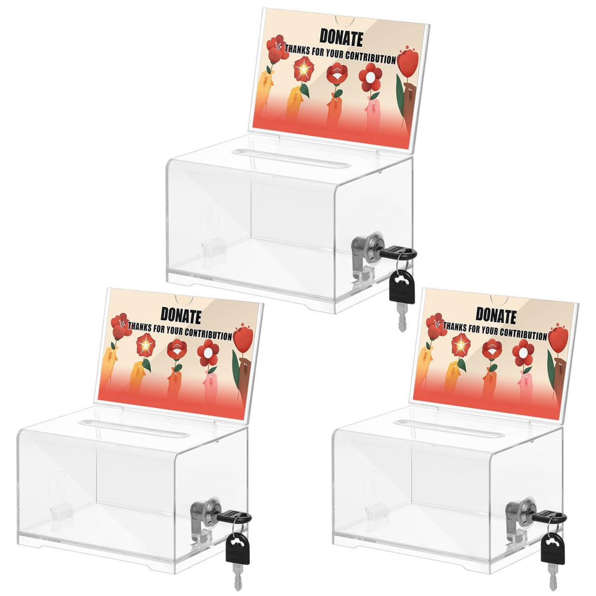 KYODOLED Clear Donation Box With Lock, Acrylic Raffle Box & Tip Jar, 2 Pack