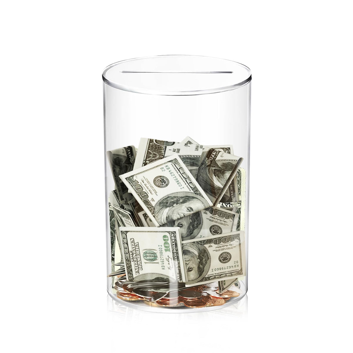Klmnop Acrylic Piggy Bank, Openable Piggy Bank for Kids with Black Lid, Repeatable Money Saving Jar, Clear Money Jar for Cash Saving(Black 2.8"×4.5")