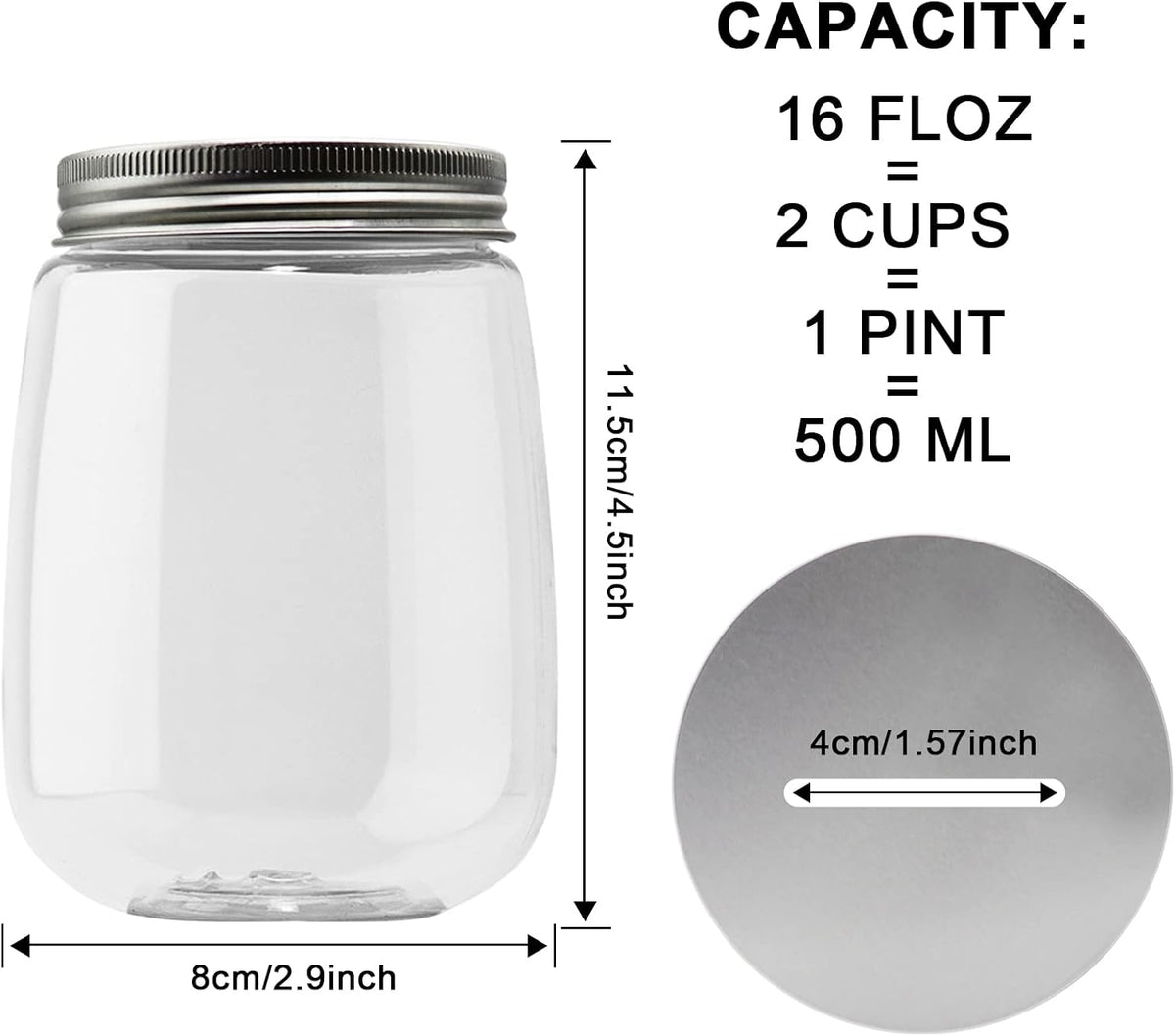 Small Clear Plastic Coin Bank Jars 4-Pack, 16oz with Silver Slotted Lids, Transparent Coin Money Piggy Banks for Adults Teens Kids