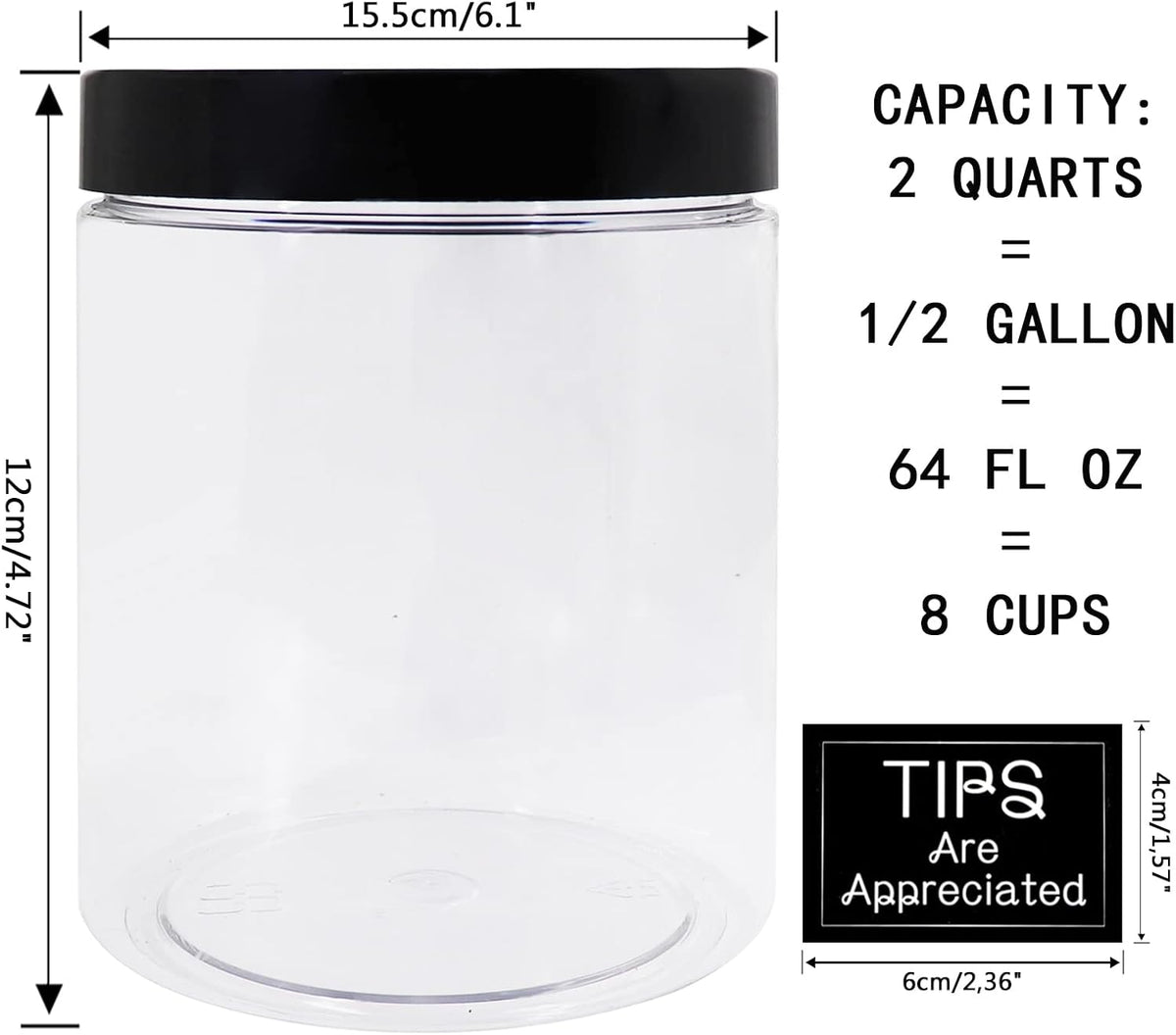 Large Coin Bank Jar, Big Clear Plastic Coin Money Tip Change Saving Piggy Jar with Black Slotted Lid, Large Plastic Coins Piggy Money Change Clear Bank for Adults Teens Kids Girls Boys