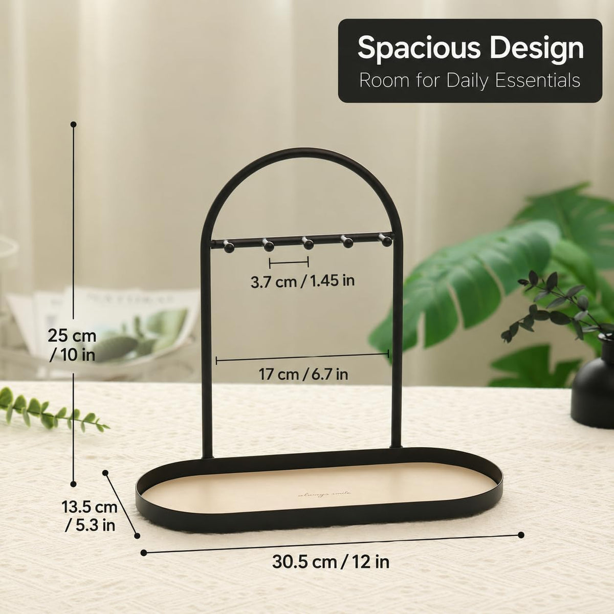 Shinpuru Key Holder Tray, Metal Stand with Leather Tray, 5 Hooks (Cream)