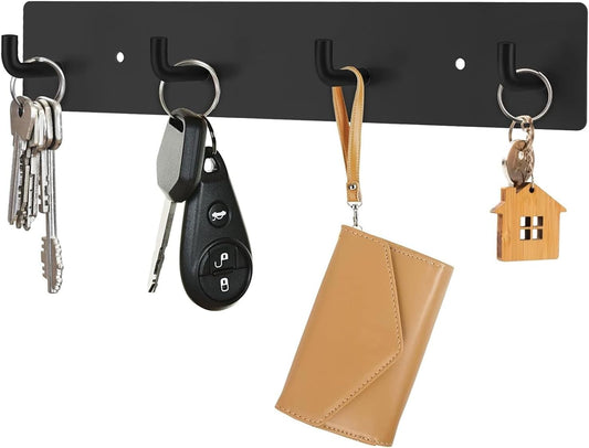 RELBRO Key Rack Wall Mount, Key Holder with 4 Hooks, Large, Black