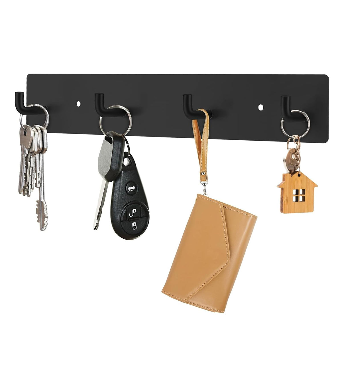 RELBRO Key Rack Wall Mount, Key Holder with 4 Hooks, Large, Black