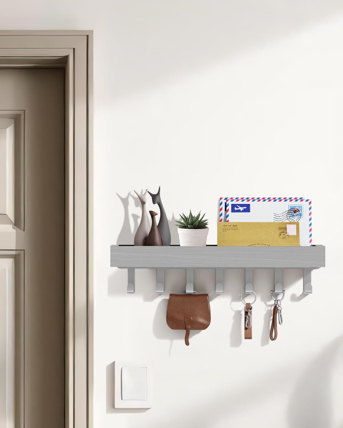 Key Holder Wall Mount Magnetic Adhesive - Key Hooks Rack with shelf