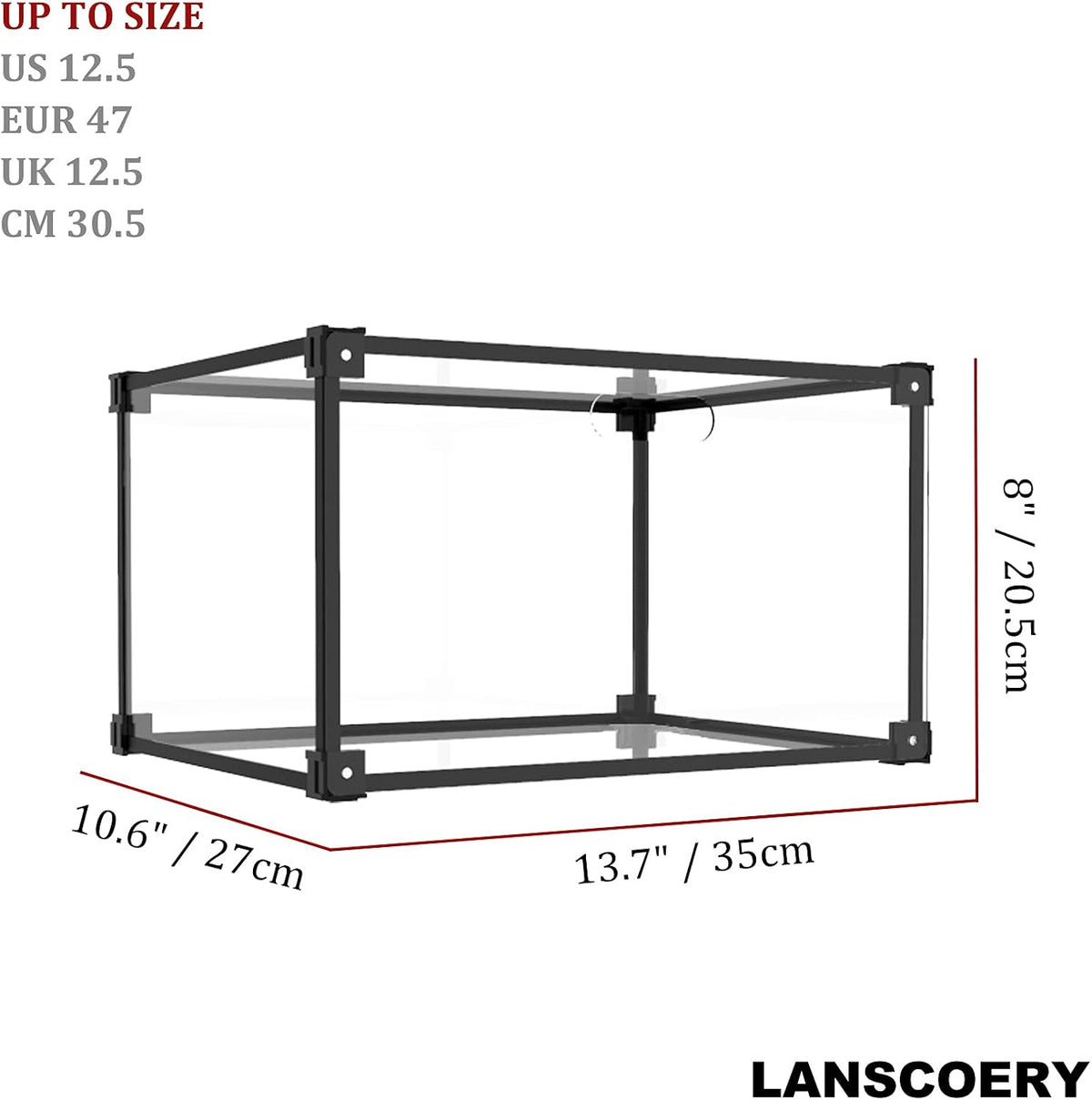 LANSCOERY Shoe Storage Box Stackable Shoe Organizer, Clear Acrylic Foldable Shoe Storage Containers Display Case with Magnetic Side Opening Door for Sneakers, Booties, Pumps, Flats, Heels, Set of 1