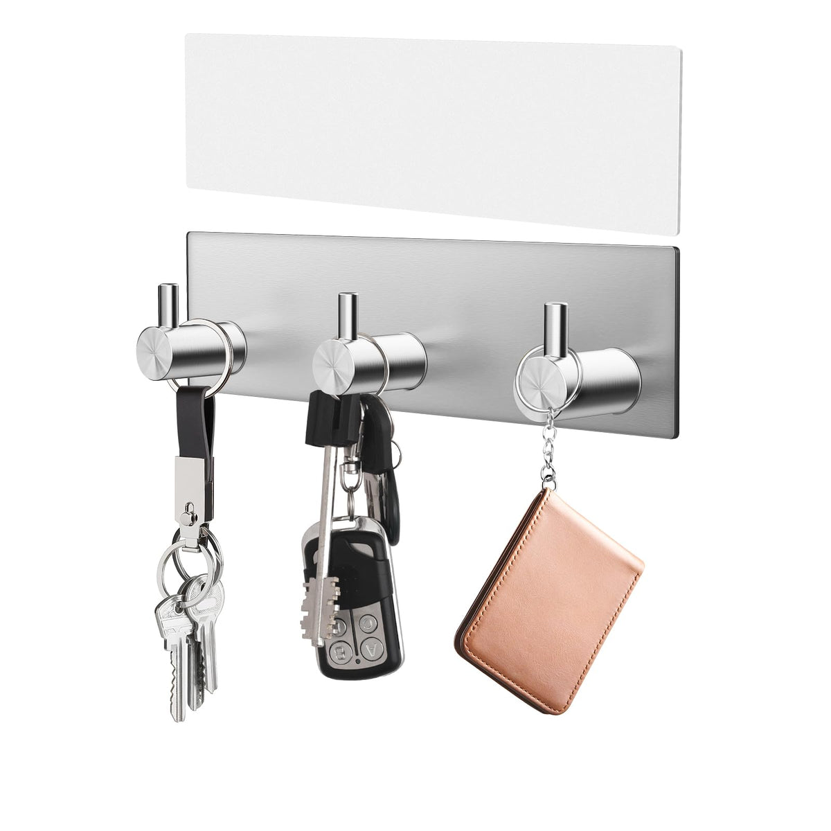 VIS'V Key Holder Wall Mount, Small Adhesive Key Hanger with 3 Hooks, Black