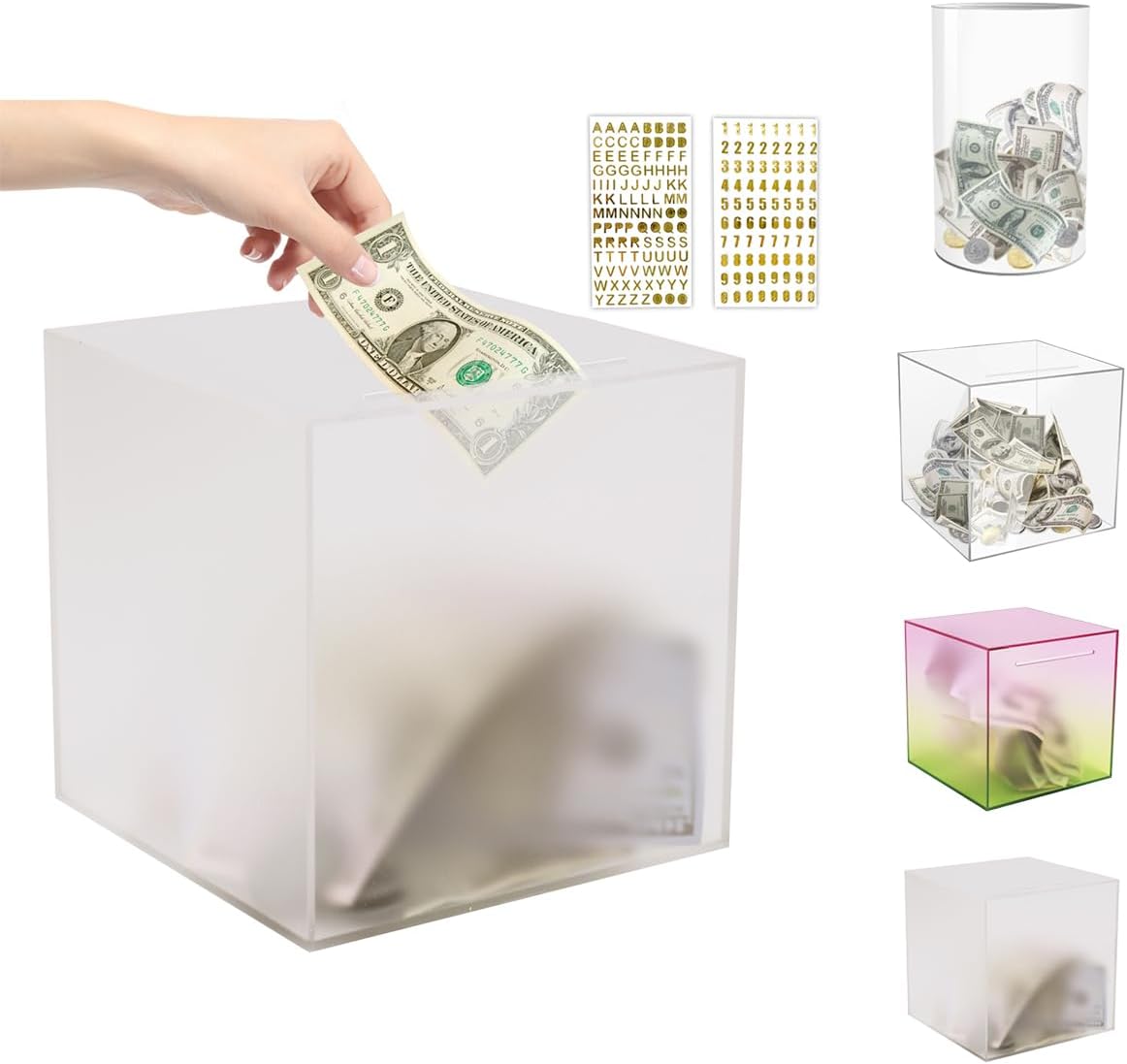 (10" H x 6" D) Large Clear Piggy Bank, Acrylic Piggy Bank for Adults Must Break to Open, Unopenable Money Saving Box for Boys Girls Birthday Gift