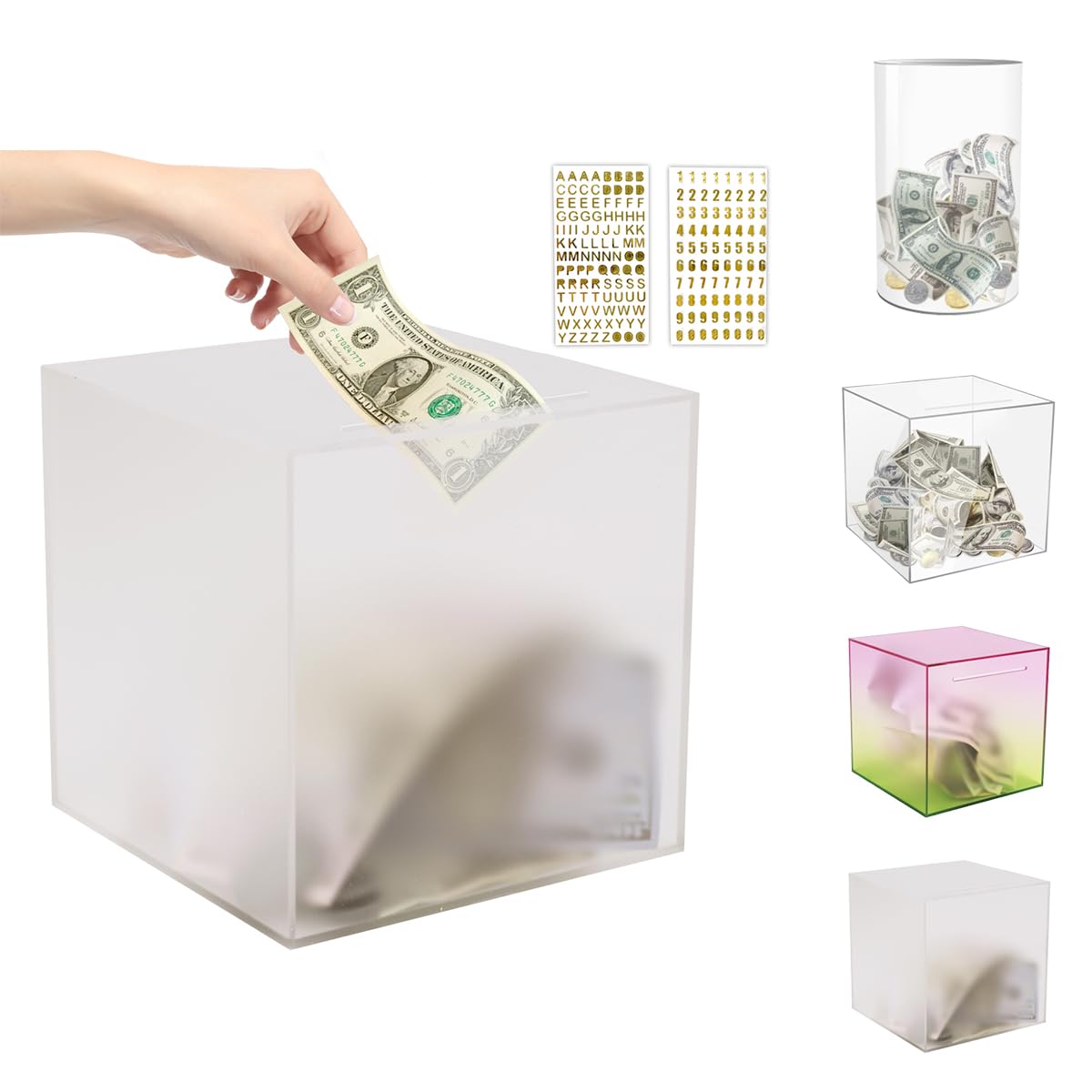 (10" H x 6" D) Large Clear Piggy Bank, Acrylic Piggy Bank for Adults Must Break to Open, Unopenable Money Saving Box for Boys Girls Birthday Gift