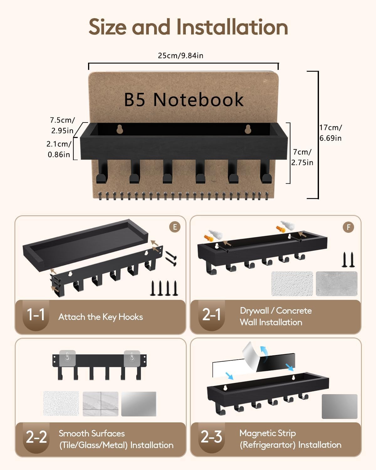 Key Holder Wall Mount Magnetic Adhesive, Key Hooks Rack with Shelf