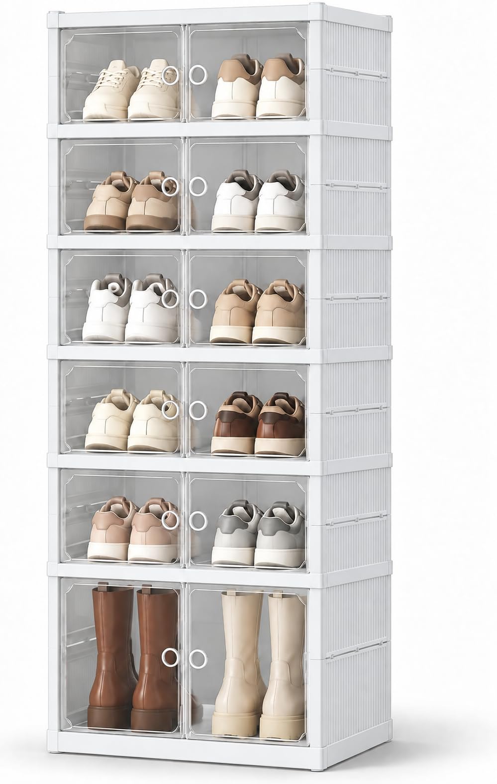UFORU 9-Tier Black Foldable Shoe Rack,18-Pair Organizer with Magnetic Doors