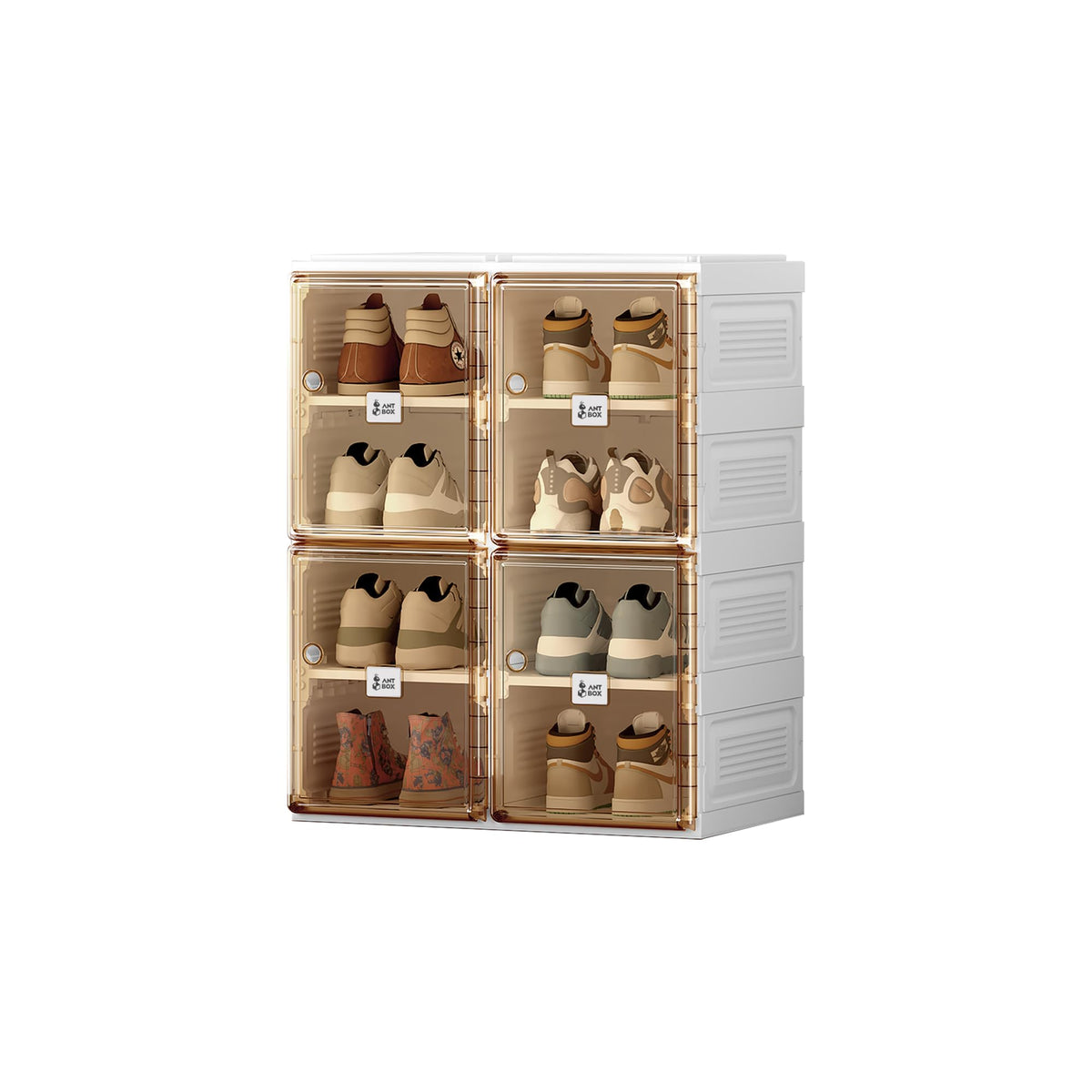 ANTBOX Shoe Organizer Storage Box, Portable Folding Shoe Rack For Closet With Magnetic Clear Door,Large Sneaker Cabinet Bins Sturdy Easy Assembly 8 Layers-16 Grids