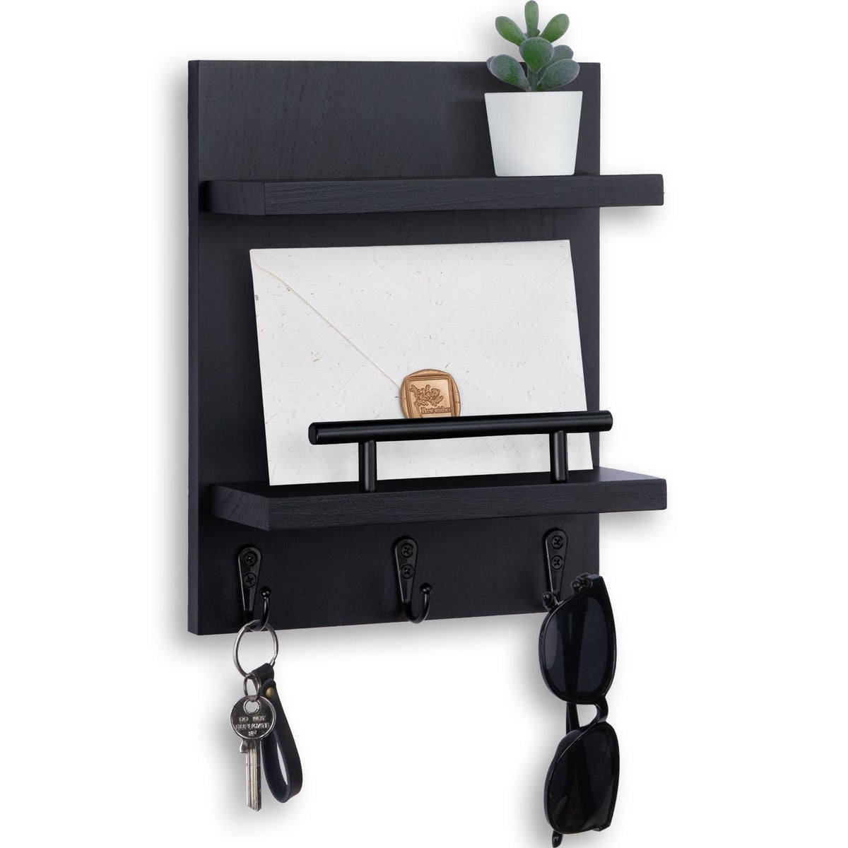 Magnetic Key Holder Wall Mount, Mail Shelf Decor with 3 Key Hooks