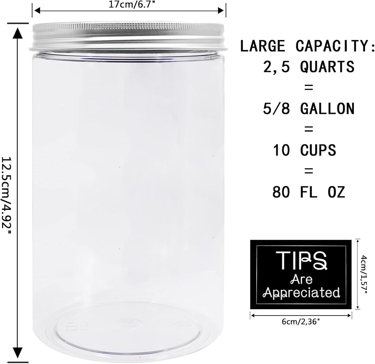 Large Coin Bank Jar 2-Pack, Big Clear Plastic Coin Money Tip Change Saving Piggy Jar with Silver Slotted Lid, Large Plastic Coins Piggy Money Change Clear Bank for Adults Teens Kids, XL