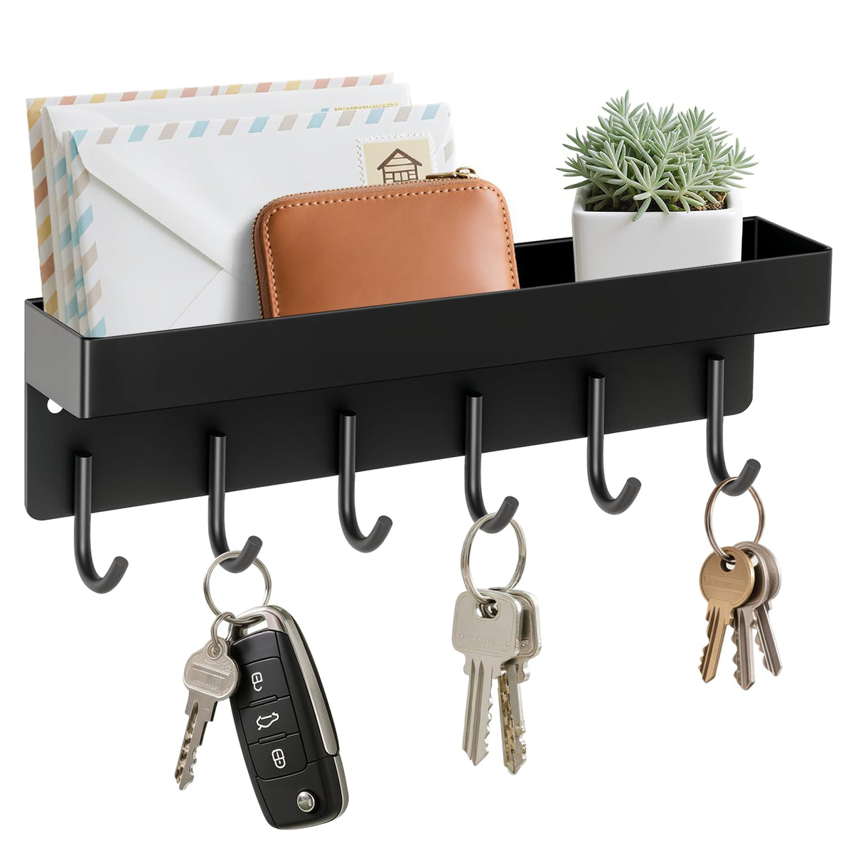Magnetic Key Holder Wall Mount, Small Key Rack with Tray, White