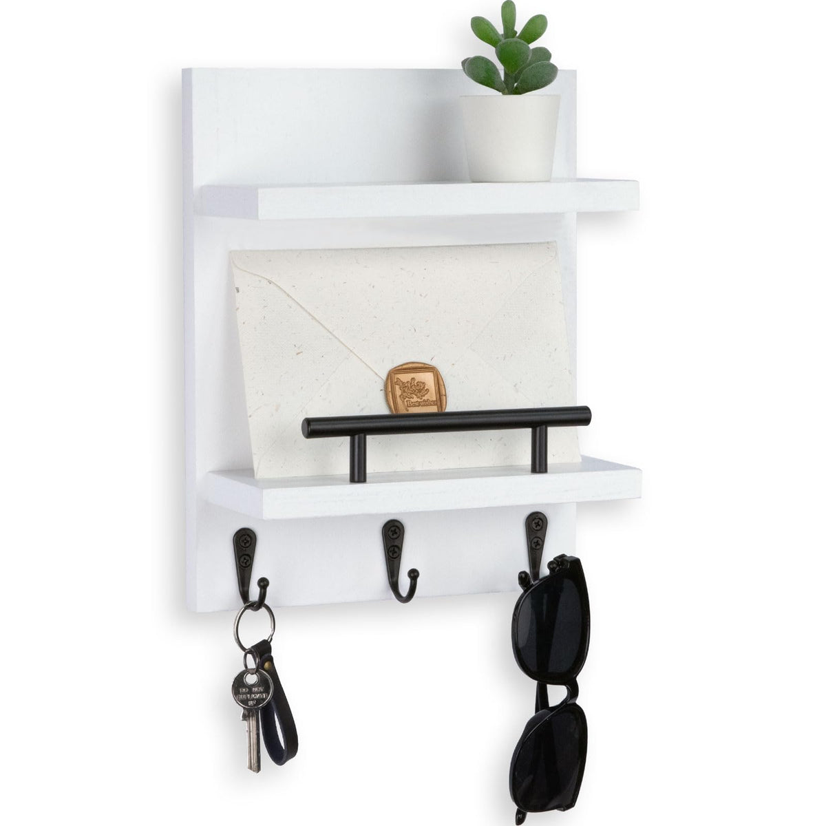 Magnetic Key Holder Wall Mount, Mail Shelf Decor with 3 Key Hooks