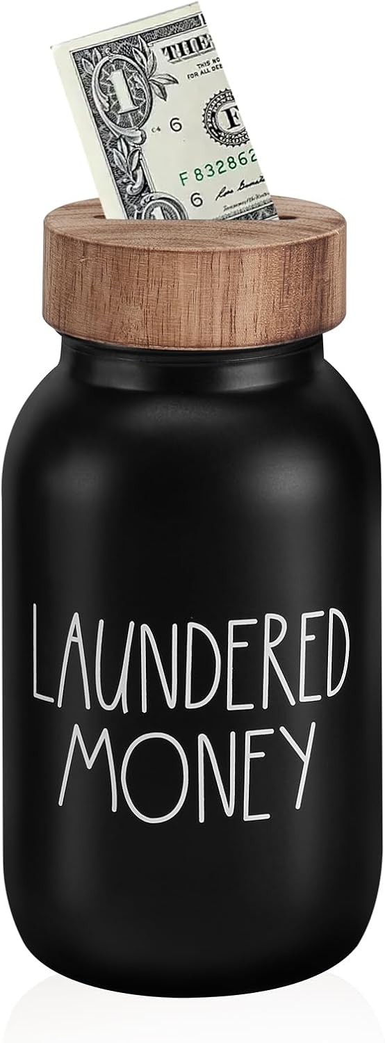 Laundry Room Decor Organization, Mason Jar Coin Bank with Wood Lid