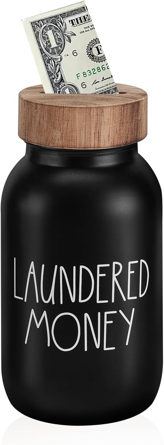 Laundry Room Decor Organization, Mason Jar Coin Bank with Wood Lid