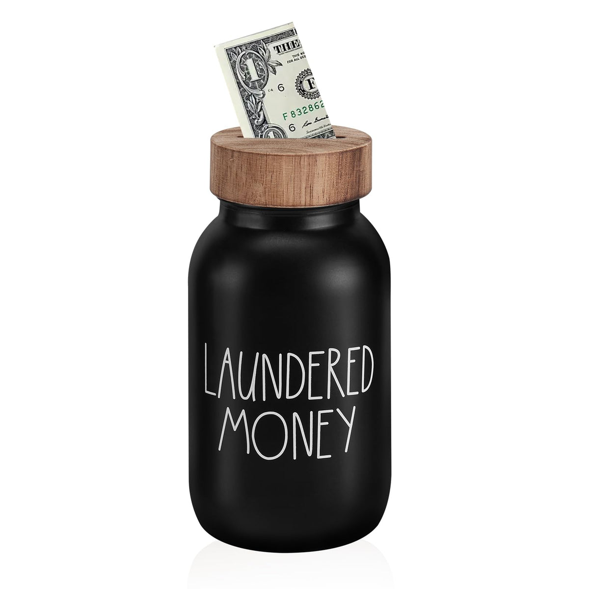 Laundry Room Decor Organization, Mason Jar Coin Bank with Wood Lid