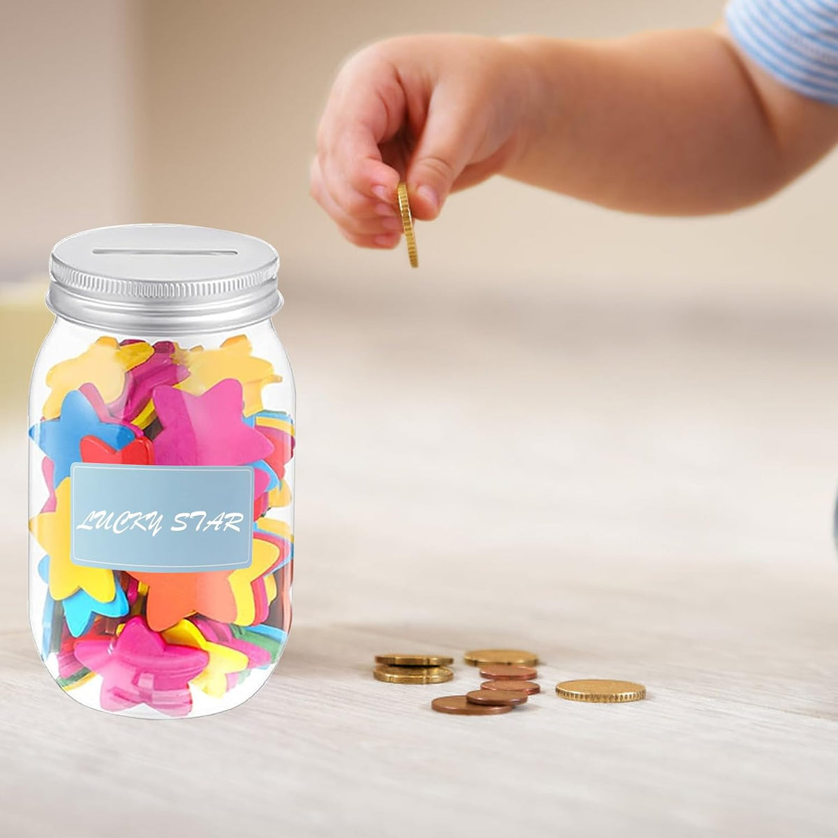 12 PCS Coin Jars for Behavior Tokens, Clear Plastic Reward Jars with Blank Labels, Reward System Behavior Management for Teacher Supplies, 400 ml