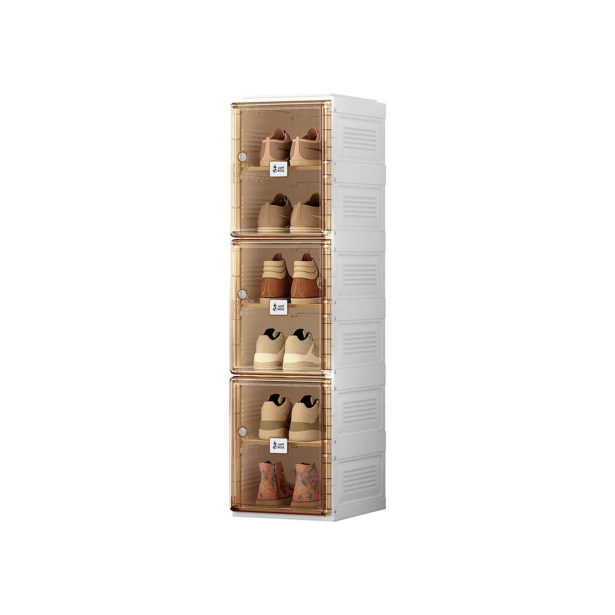 ANTBOX Shoe Organizer Storage Box, Portable Folding Shoe Rack For Closet With Magnetic Clear Door,Large Sneaker Cabinet Bins Sturdy Easy Assembly 8 Layers-16 Grids