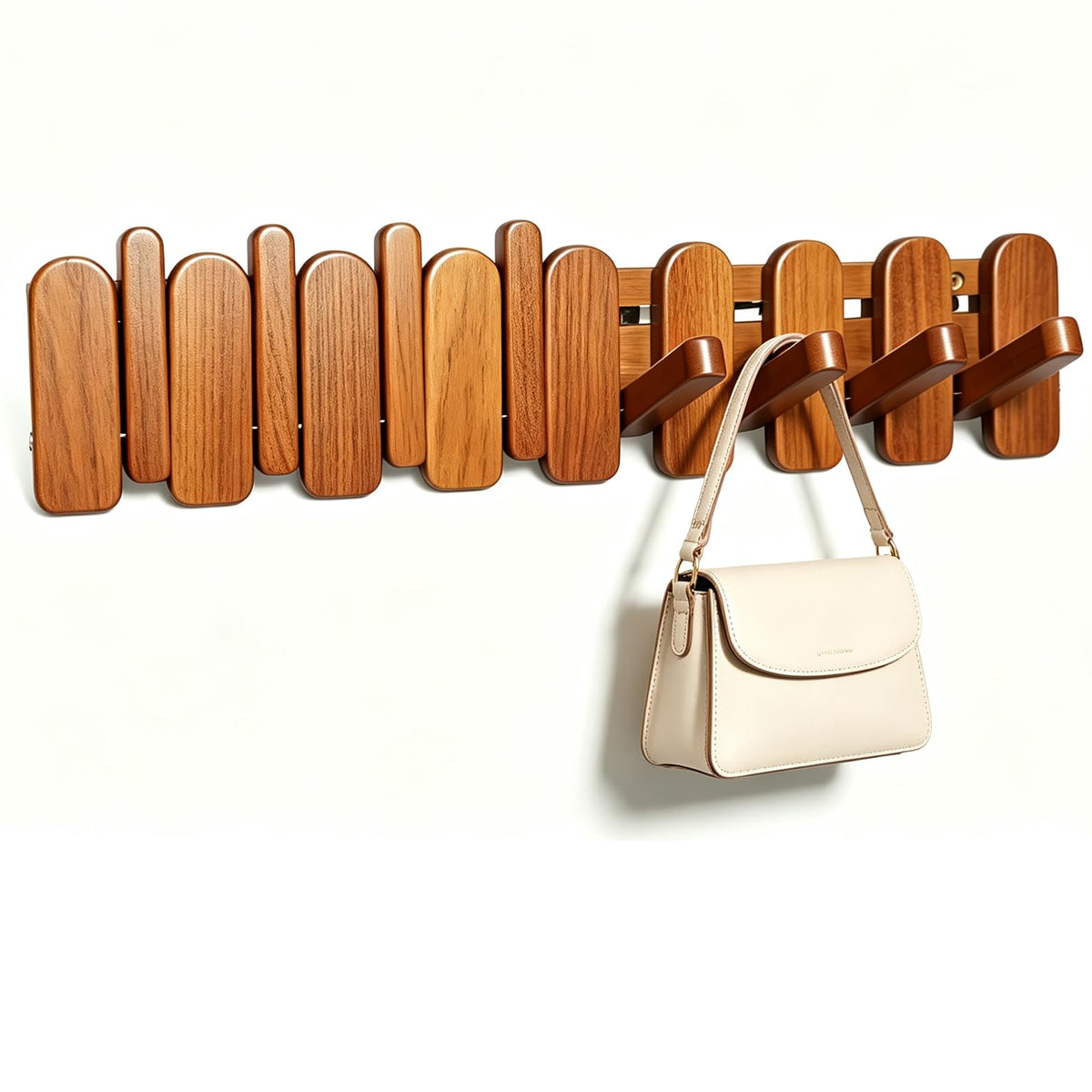 Paint Wood Wall Mounted Coat RackHooks Piano Key Hangers Natural Solid Wood Hanger Non-Woven Fabric Clothes Hangers for Closet, Kitchen, Bedroom, Bathroom, Entryway (Walnut-Beech, 8 Hooks)