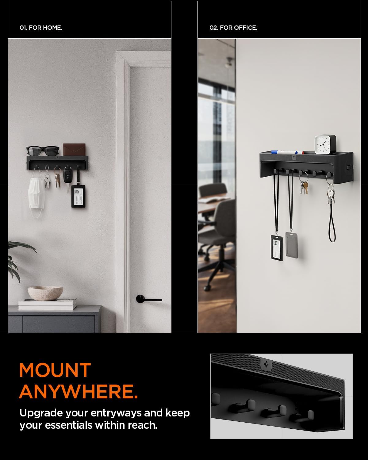 Spigen Key Holder Wall Mount, Entryway Shelf Rack