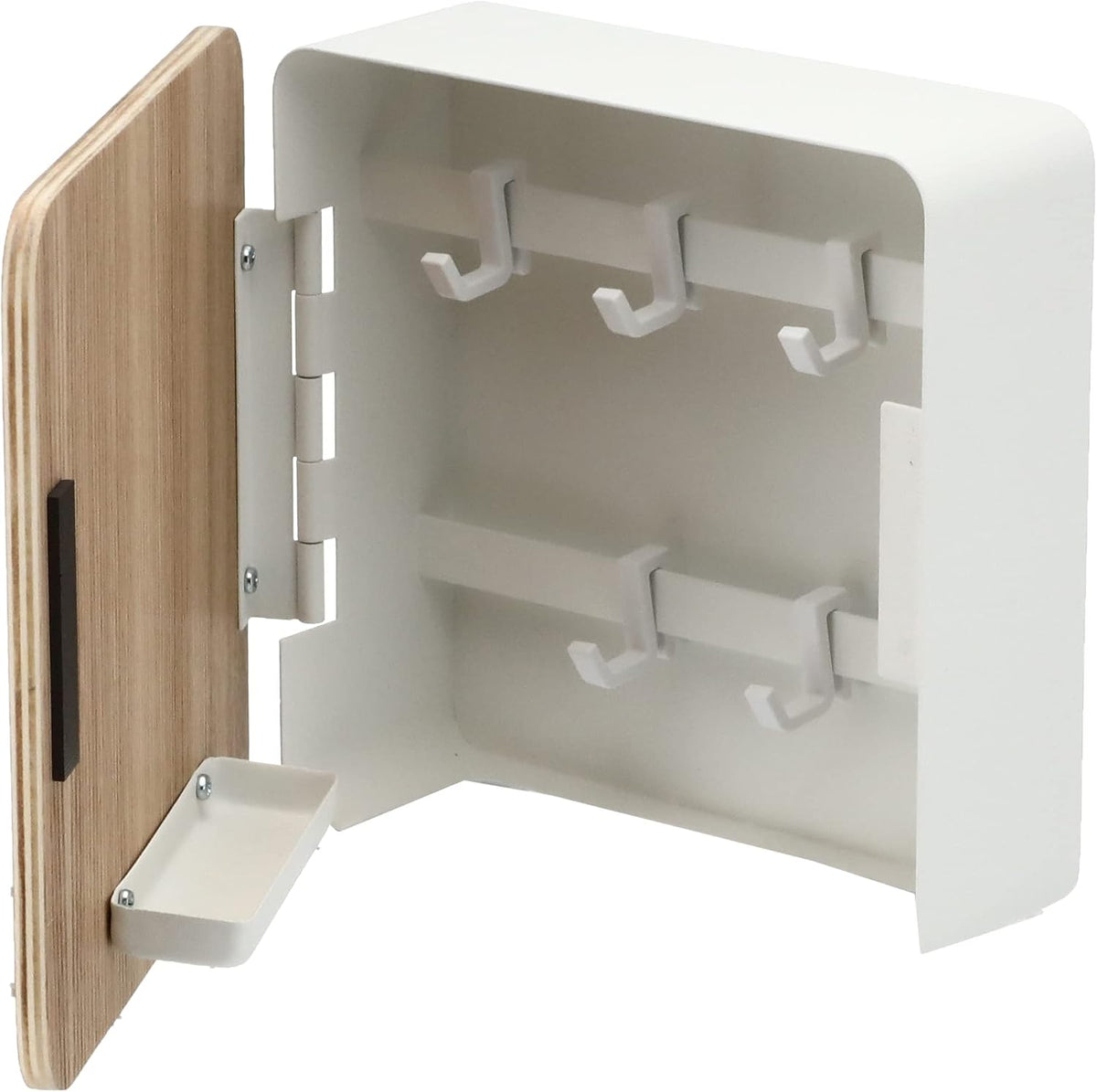 YAMAZAKI Home Rin Square Magnetic Key Cabinet - Wood Accented Keychain Organizer - Steel + Wood