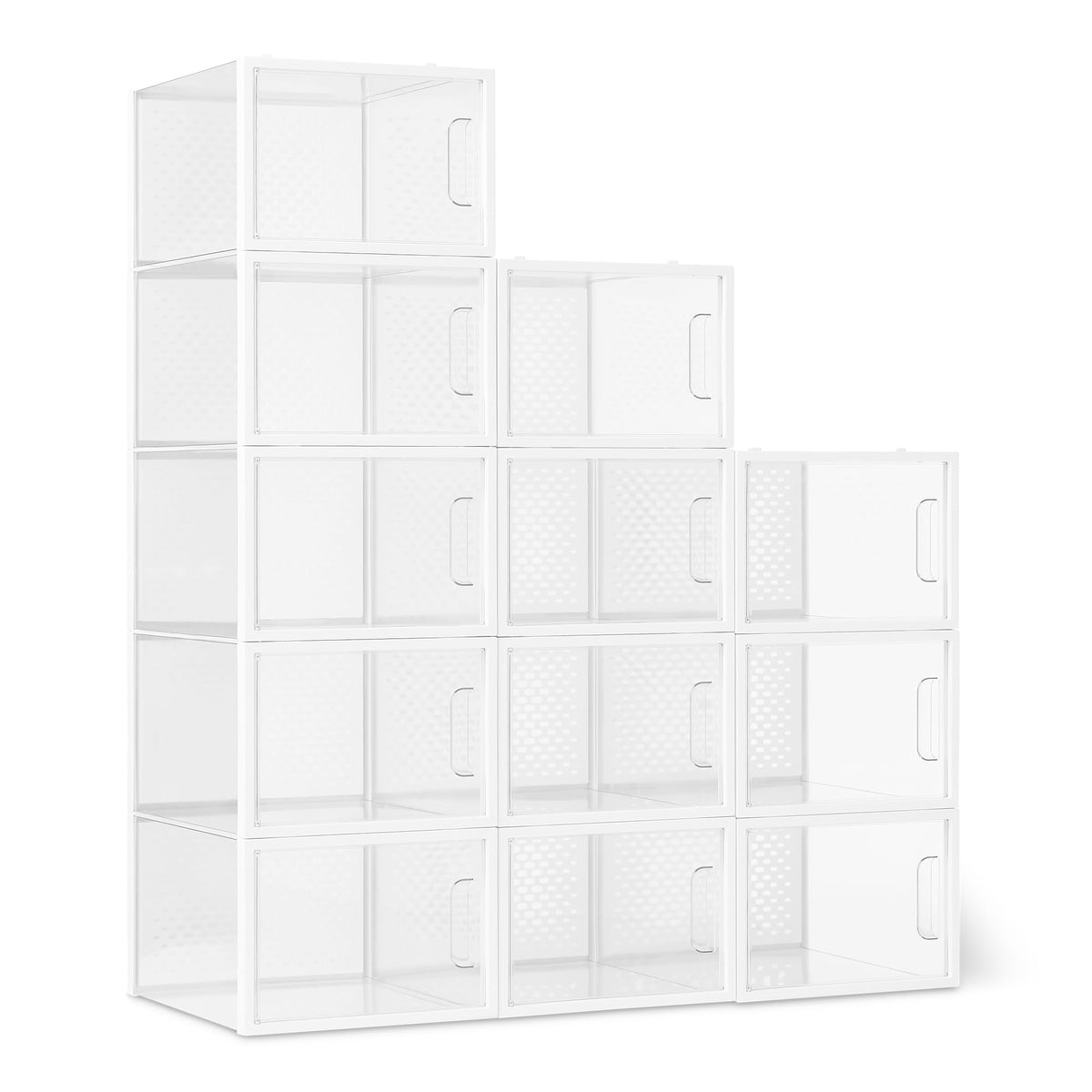 Amazon Basics Stackable and Foldable Clear Shoe Storage Organizer Box, Large, 12-Pack