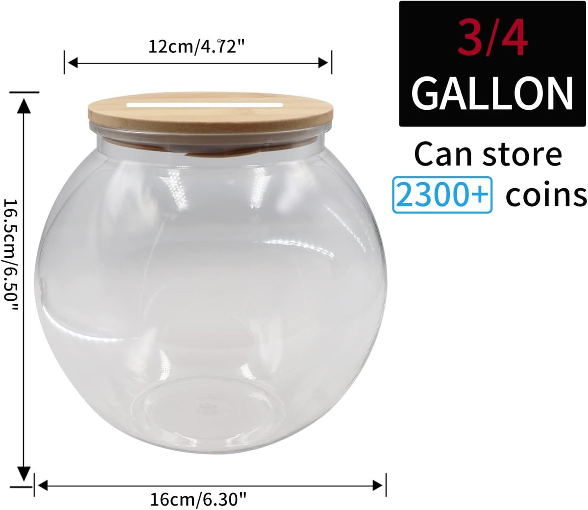 Yamahiko Large Clear Coin Bank Jar with Slotted Lid, 3/4 Gallon Plastic Money Tip Change Savings Coin Jar for Coin or Raffle Ticket, Big Clear Money Coin Tip Piggy Change Bank Box for Adults Teens
