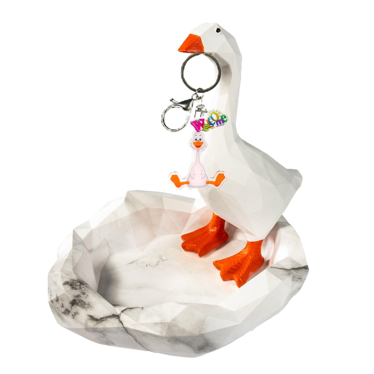 7 in Desk Goose Silly Goose Key Holder with Geometric Polygonal Tray