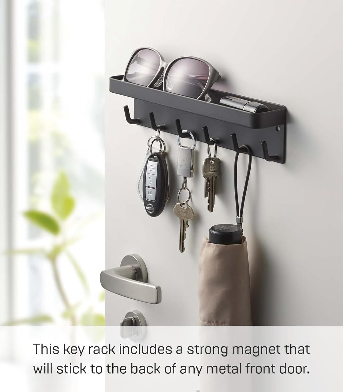 YAMAZAKI Home Magnetic Key Rack with Tray Steel One Size Black