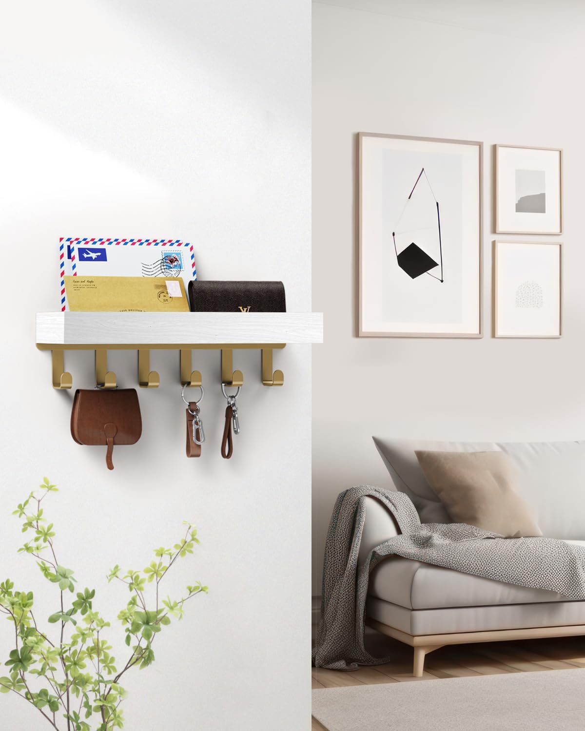 Key Holder Wall Mount Magnetic Adhesive, Key Hooks Rack with Shelf