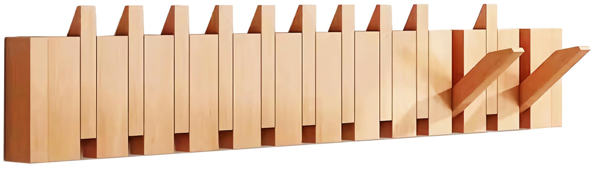 Paint Wood Wall Mounted Coat RackHooks Piano Key Hangers Natural Solid Wood Hanger Non-Woven Fabric Clothes Hangers for Closet, Kitchen, Bedroom, Bathroom, Entryway (Walnut-Beech, 8 Hooks)