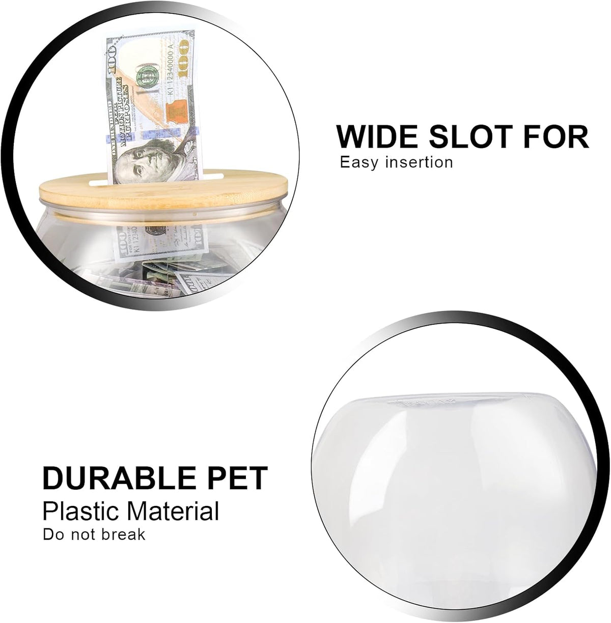 Yamahiko Large Clear Coin Bank Jar with Slotted Lid, One Gallon Reusable Money Tip Change Savings Coin Jar for Coin or Raffle Ticket, Big Clear Money Coin Tip Piggy Change Bank Box for Adults Teens