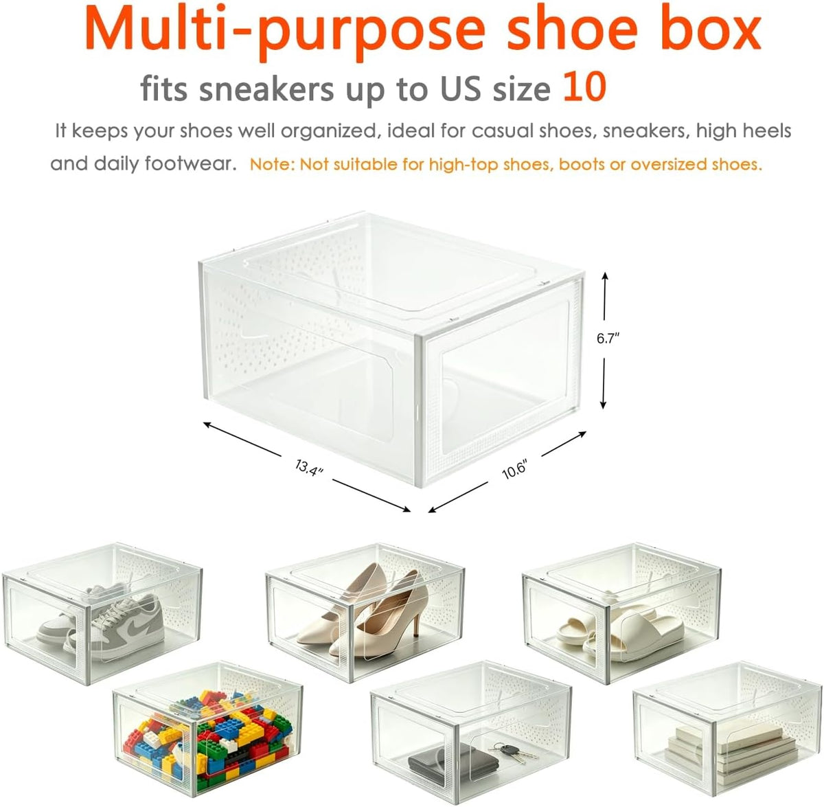 3-Pack Stackable Shoe Storage Organizer Boxes, Men’s Size 10, PP Material (3)