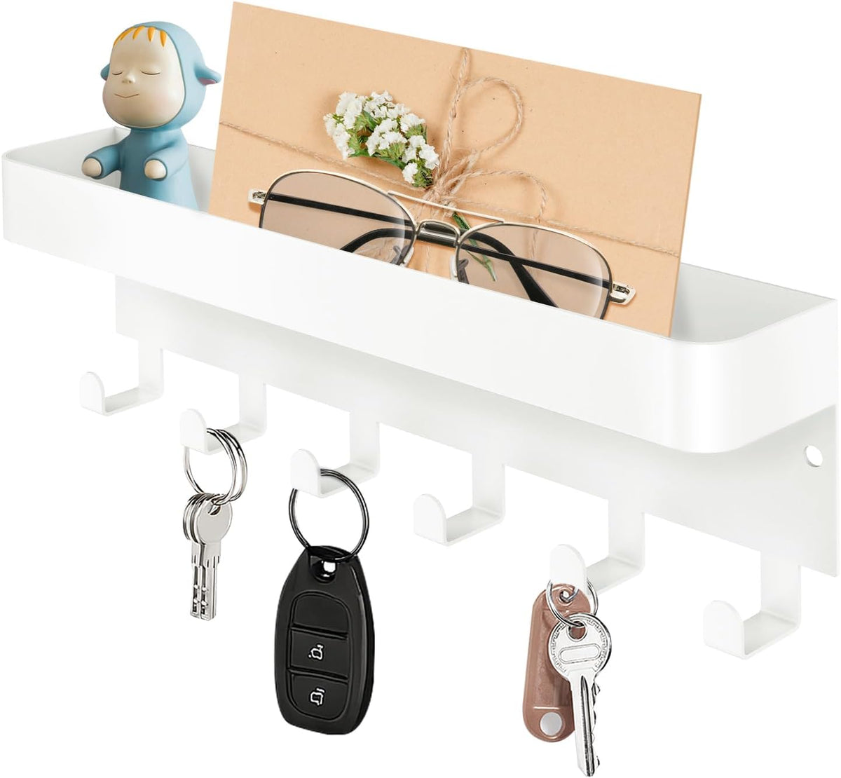 RELBRO Magnetic Key Holder for Fridge, Key Rack with Shelf, White