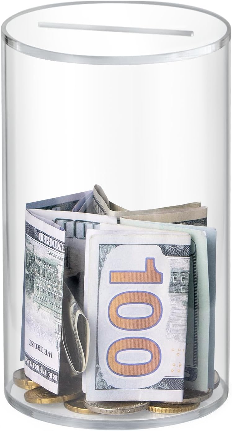 Hicocool Clear Piggy Bank, Must Break to Open, Acrylic Money Bank, 6"x3.54"