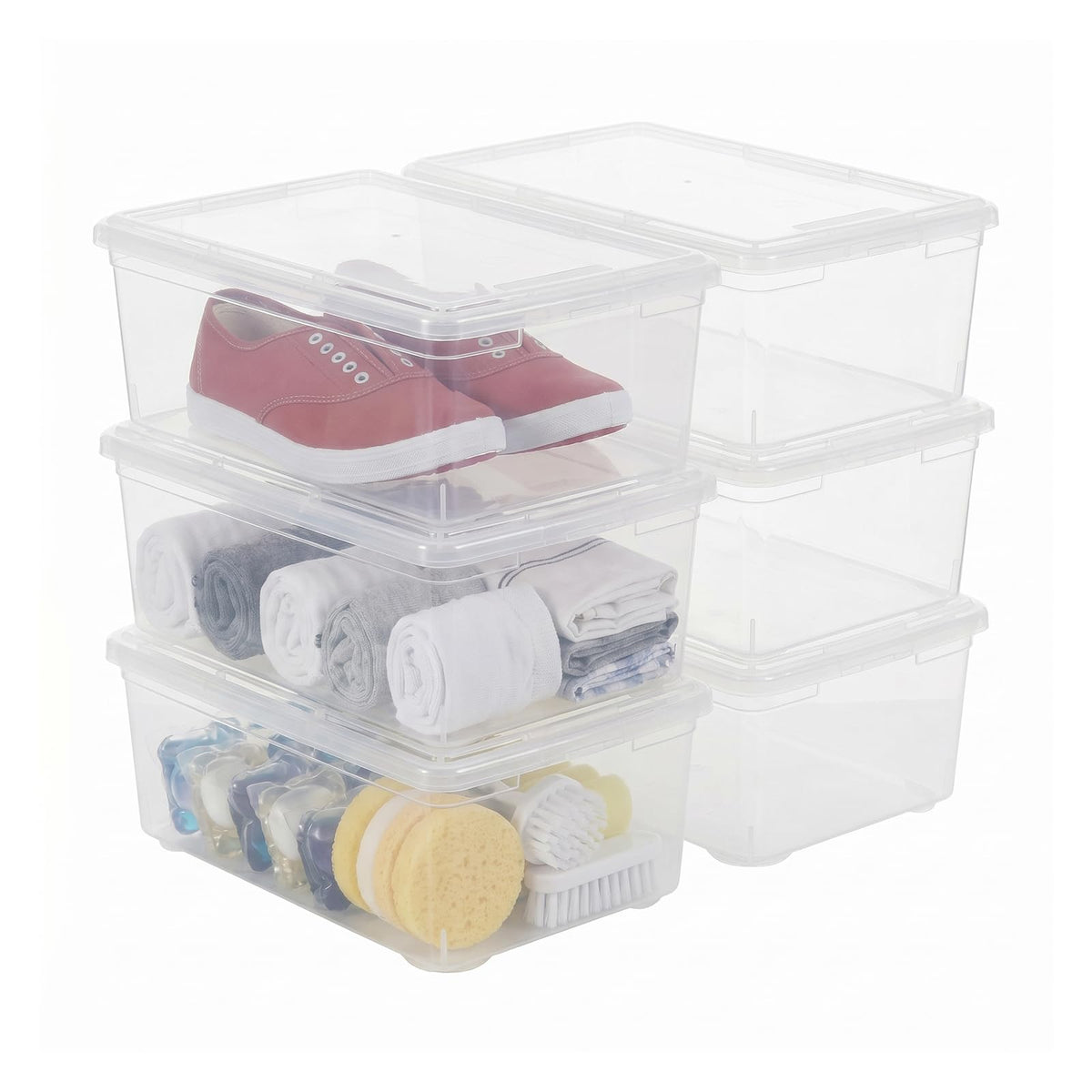 12 Pack 6Qt Shoe Storage Box Clear Plastic Storage box with Lid