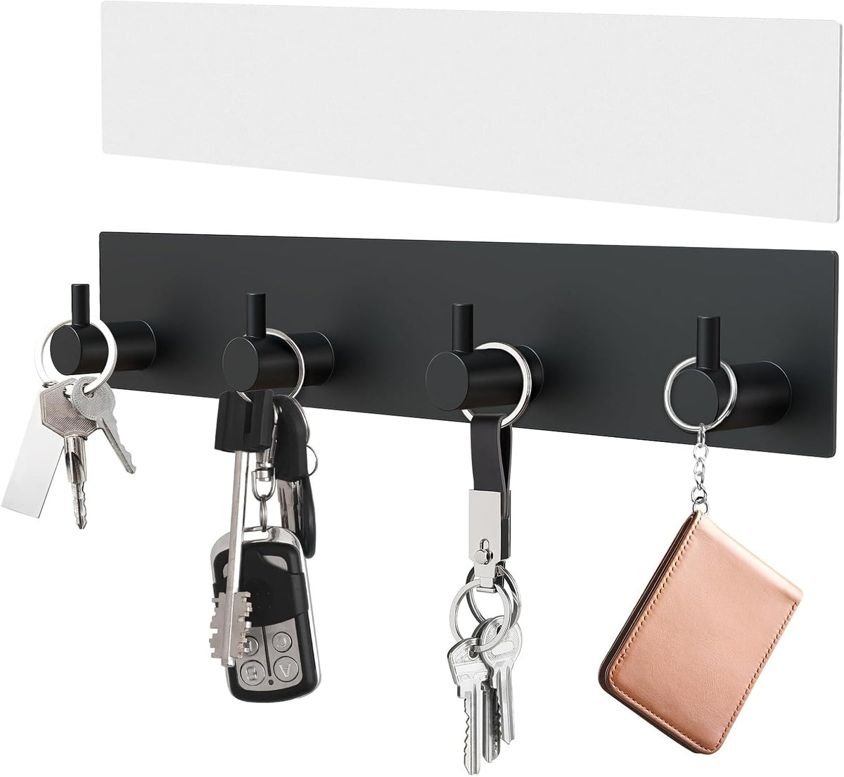 VIS'V Key Holder Wall Mount, Large Adhesive Key Hanger with 4 Hooks, Black