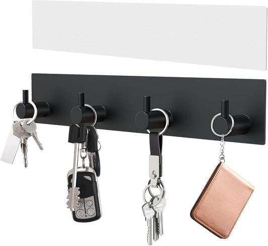 VIS'V Key Holder Wall Mount, Large Adhesive Key Hanger with 4 Hooks, Black